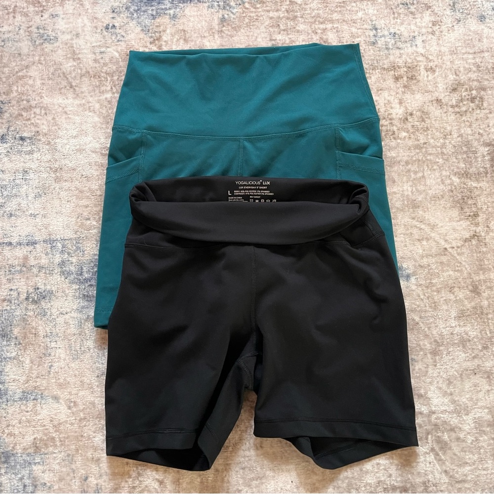Women’s Yogalicious Bike Shorts, 2 pairs Black & Teal, Sz. Large (runs small)